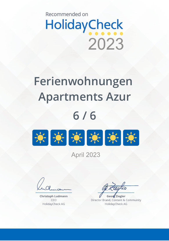 HolidayCheck Certificate 2023